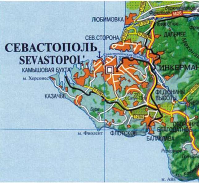 Расположение Херсонеса на карте Крыма