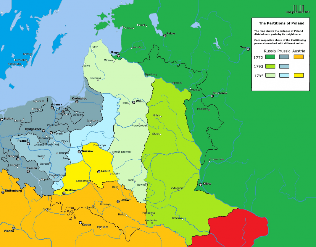 Карта разделы польши в 18 веке