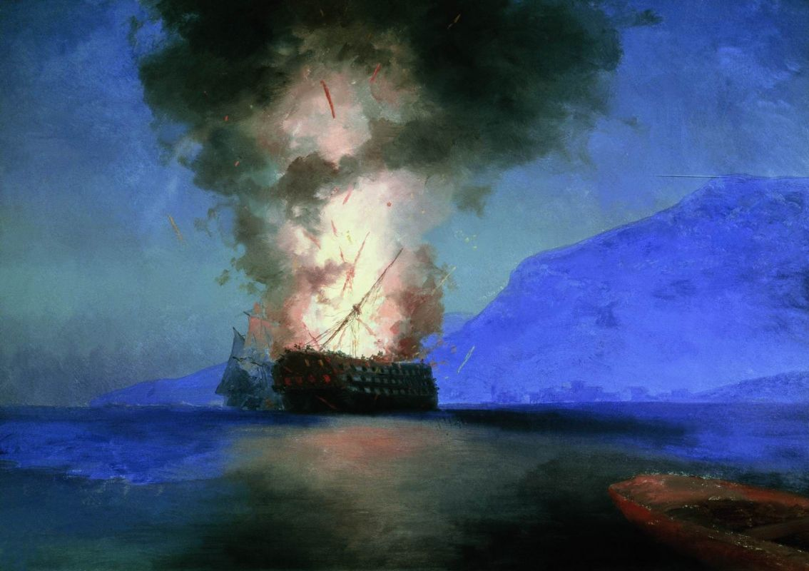 картина Айвазовского «Взрыв турецкого корабля» 1900 -23